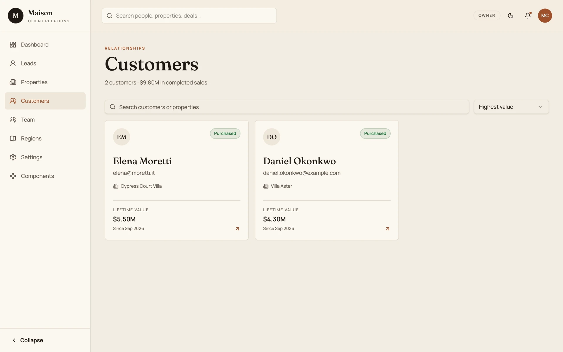 Maison CRM customer relationship records
